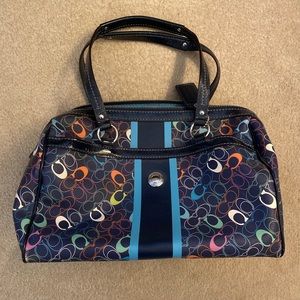 Coach navy multicolor signature logo bag